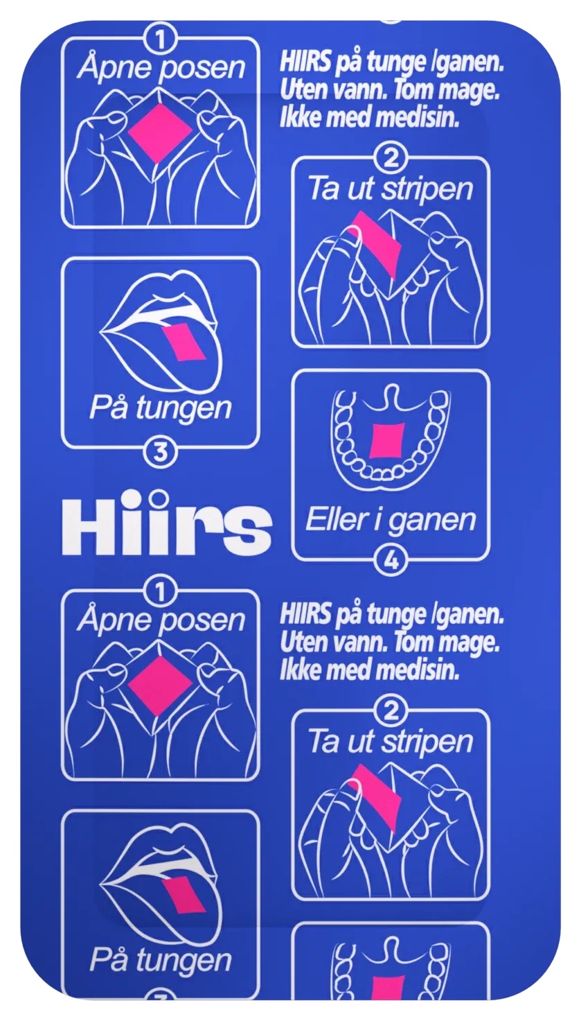 Back of the HIIRS sachet with four usage icons