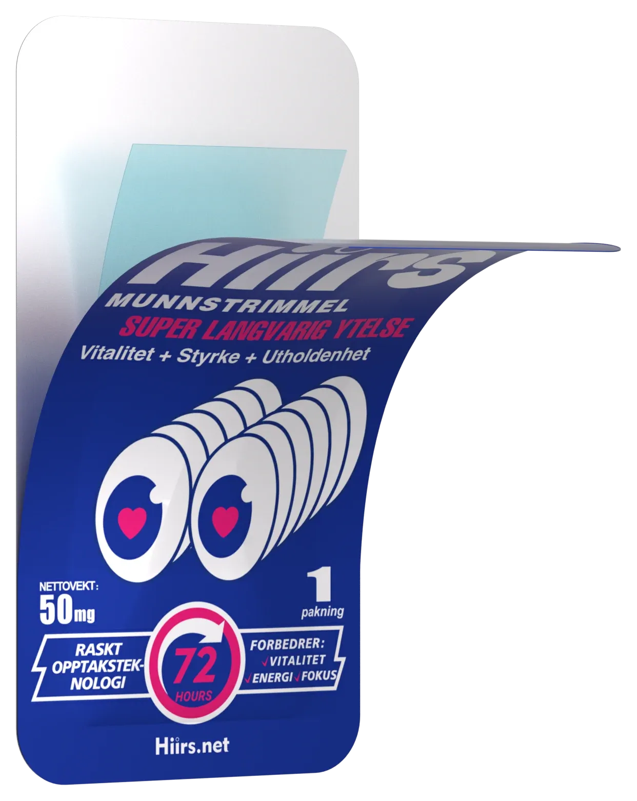 HIIRS oral strip pulled from its foil sachet